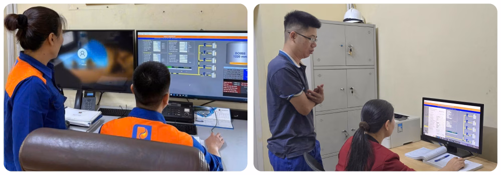 Đội ngũ kỹ thuật theo dõi sát sao hệ thống tuyến ống tiếp nhận
